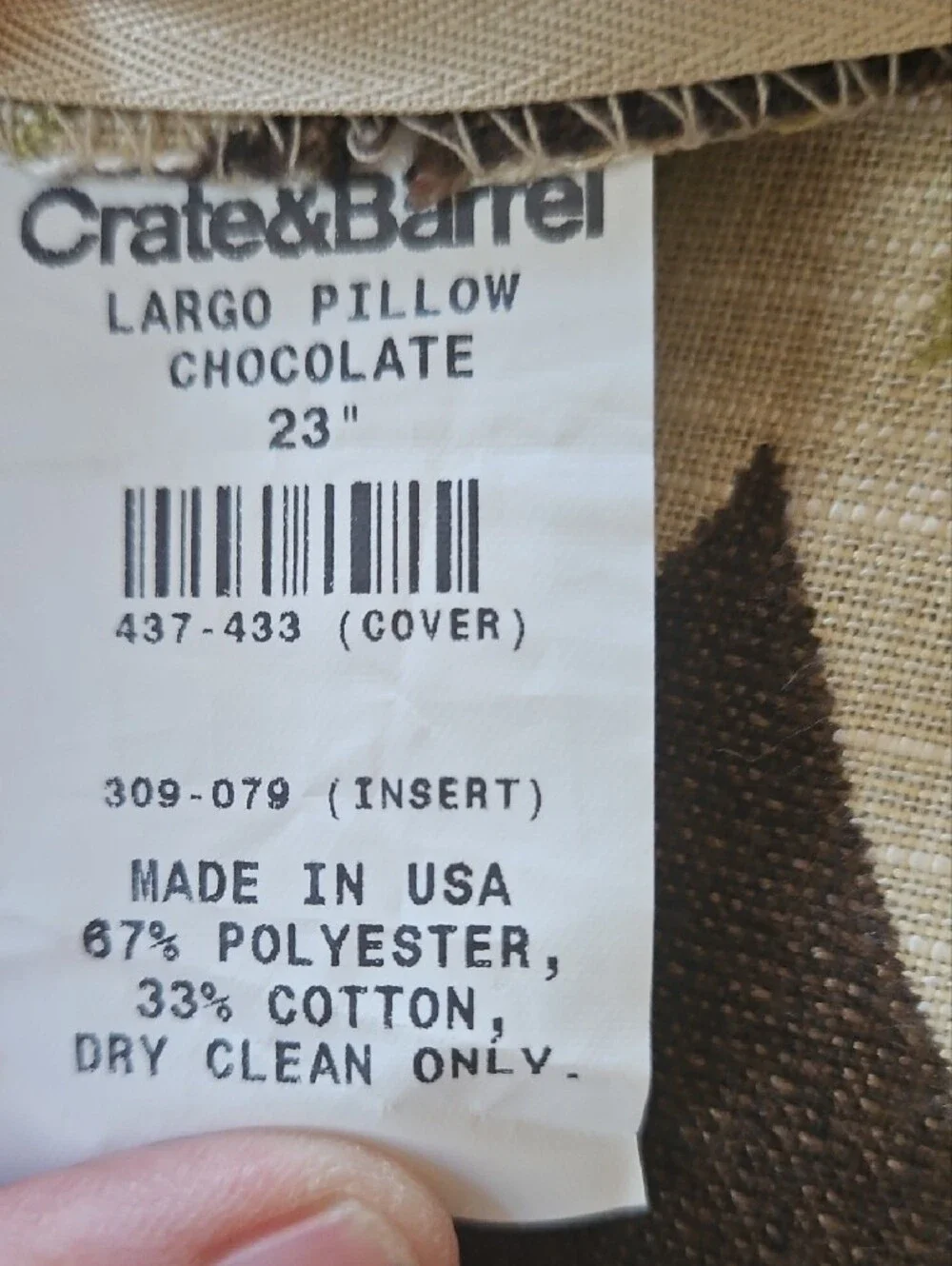 Crate&Barrel Brown Pillow Covers with Green and Cream Botanical Pattern